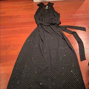 Michael Kors black metallic polka dot maxi